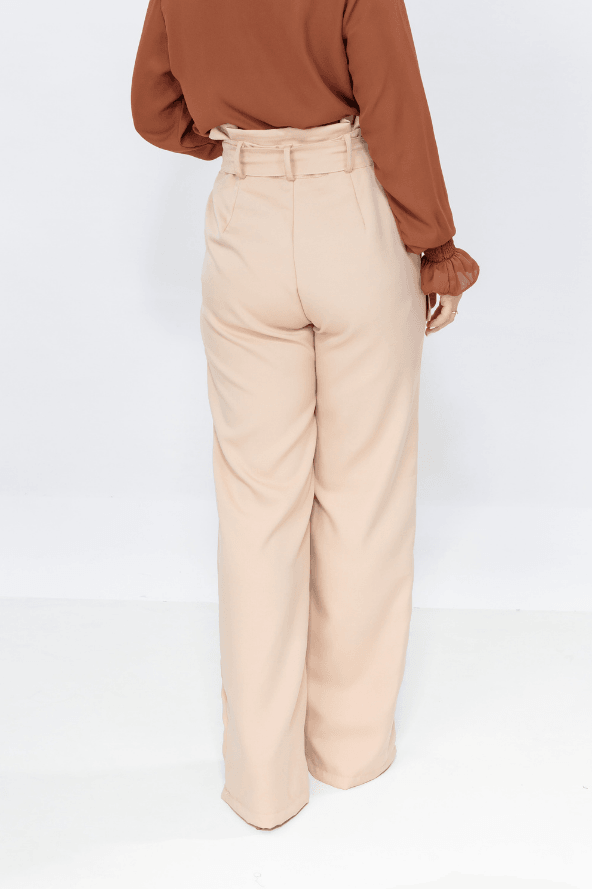 Calça Pantalona Clochard Detalhe Cós Melissa Bege